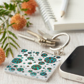 Leopard Brown en Blauwgroen PrintPolka-Stippen Sleutelhanger (Voorkant Rechts)