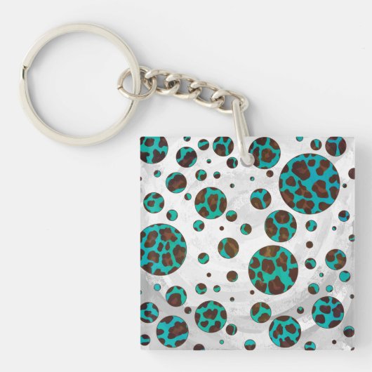 Leopard Brown en Blauwgroen PrintPolka-Stippen Sleutelhanger (Voorkant)