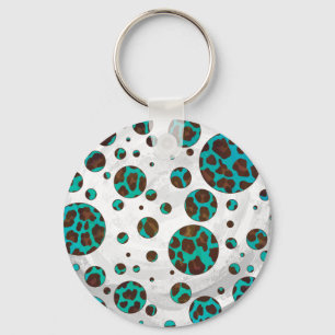 Leopard Brown en Blauwgroen PrintPolka-Stippen Sleutelhanger
