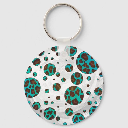 Leopard Brown en Blauwgroen PrintPolka-Stippen Sleutelhanger (Voorkant)