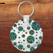 Leopard Brown en Blauwgroen PrintPolka-Stippen Sleutelhanger (Voorkant)
