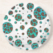 Leopard Brown en Blauwgroen PrintPolka-Stippen Zandsteen Onderzetter (Voorkant)