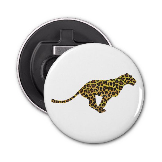 Leopard Brown en Yellow Silhouette Button Flesopener (Voorkant)