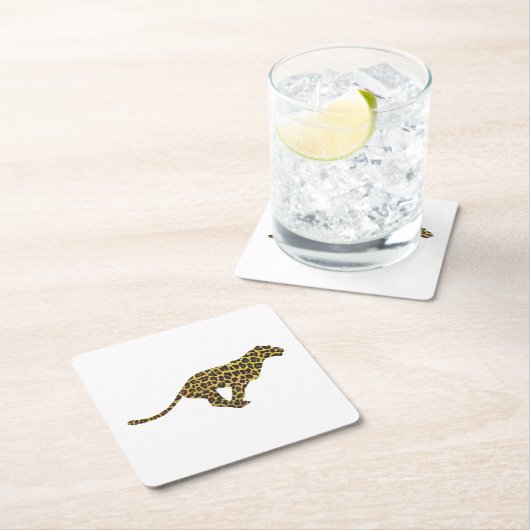 Leopard Brown en Yellow Silhouette Kartonnen Onderzetters (Insitu)