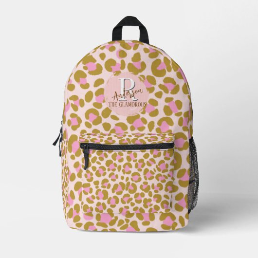 Leopard Brown Roze Beige gepersonaliseerd Bedrukte Rugzak (Voorkant)