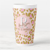 Leopard Brown Roze Beige gepersonaliseerd Latte Mok (Voorkant)