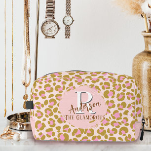 Leopard Brown Roze Beige gepersonaliseerd Toilettasje