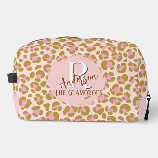 Leopard Brown Roze Beige gepersonaliseerd Toilettasje (Voorkant)
