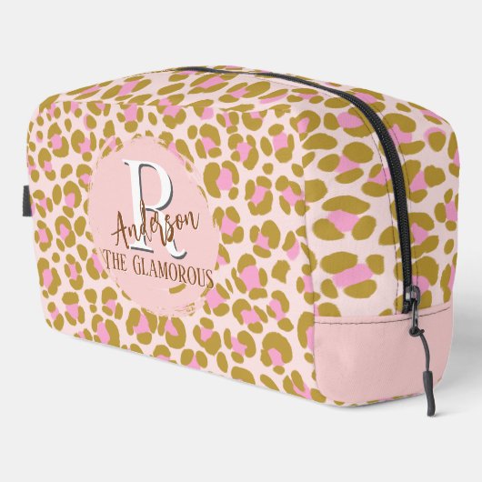 Leopard Brown Roze Beige gepersonaliseerd Toilettasje (Rechterhoek)