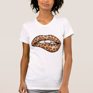 Leopard brown spot-achtige cheetah patroonlippen t-shirt