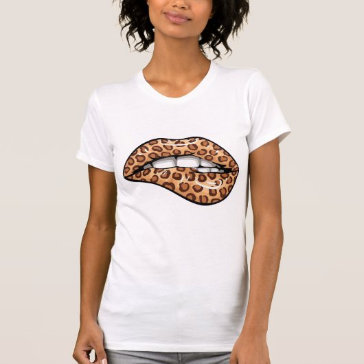 Leopard brown spot-achtige cheetah patroonlippen t-shirt (Voorkant)