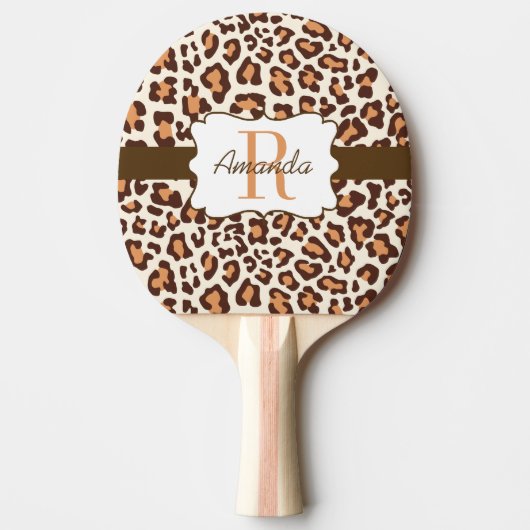 Leopard Brown Tan Cream Ping Pong Paddle Tafeltennisbatje (Voorkant)