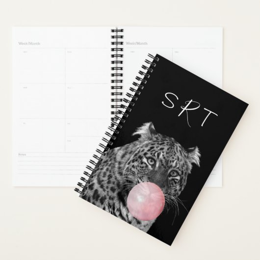 Leopard Bubble Gum Cat Animal Monogram Planner (Display)