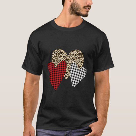 Leopard Buffalo Gestreepte Plaid Splicing Heart Va T-shirt (Voorkant)