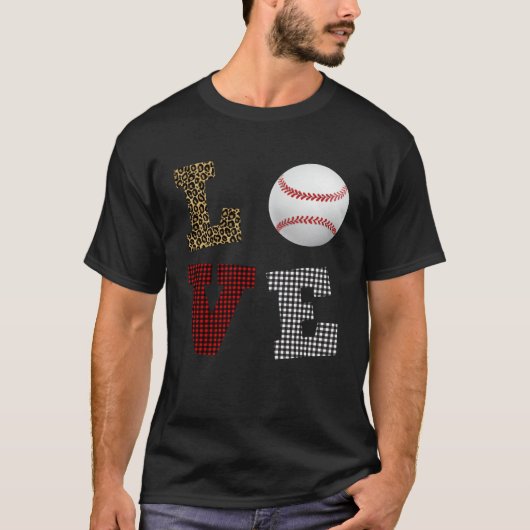 Leopard Buffalo Plaid Baseball Player Valentine s T-shirt (Voorkant)