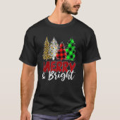 Leopard Buffalo Plaid Merry And Bright Christmas T T-shirt (Voorkant)