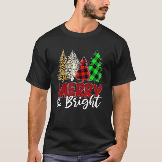 Leopard Buffalo Plaid Merry And Bright Christmas T T-shirt (Voorkant)