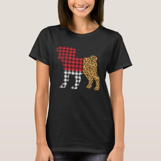 Leopard Buffalo Plaid Pug Dog  Valentine s day T-shirt (Voorkant)