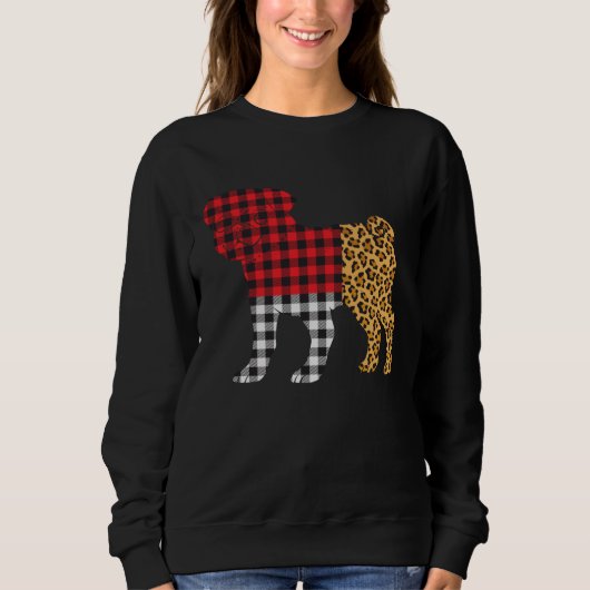 Leopard Buffalo Plaid Pug Dog  Valentine s day Trui (Voorkant)