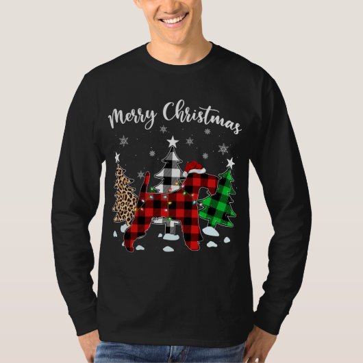 Leopard Buffalo Plaid Wire Fox Terriër Hond Kerstm T-shirt (Voorkant)