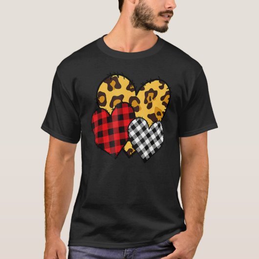 Leopard Buffalo Red Black Plaid Heart Funny Valent T-shirt (Voorkant)