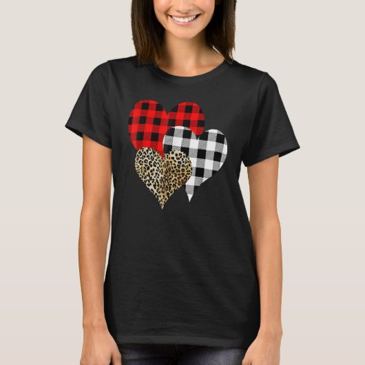 Leopard Buffalo Red Black Plaid Heart Funny Valent T-shirt (Voorkant)