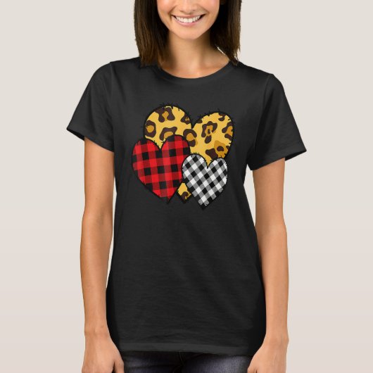 Leopard Buffalo Red Black Plaid Heart Funny Valent T-shirt (Voorkant)