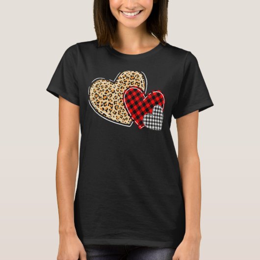 Leopard Buffalo Red Black Plaid Heart Funny Valent T-shirt (Voorkant)