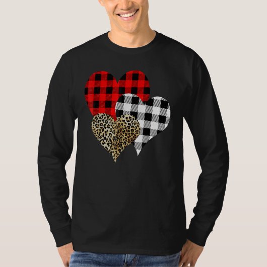 Leopard Buffalo Red Black Plaid Heart Funny Valent T-shirt (Voorkant)