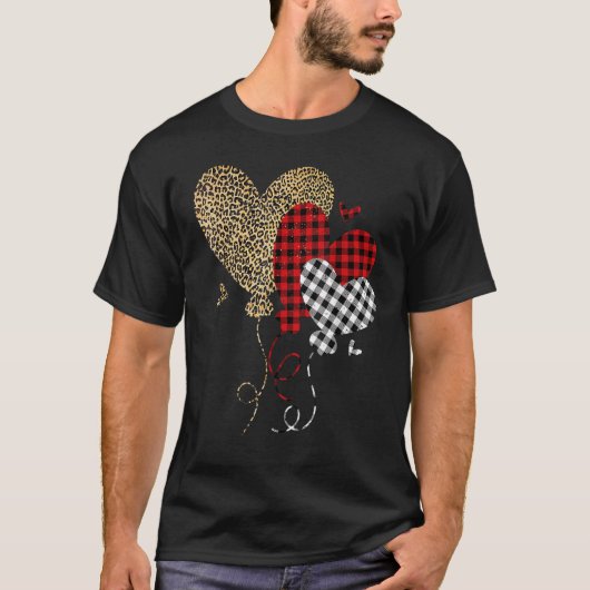 Leopard Buffalo Red Black Plaid Heart Funny Valent T-shirt (Voorkant)
