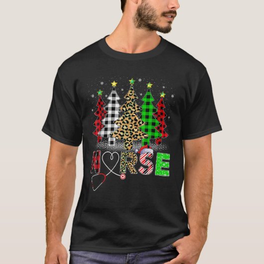 Leopard Buffel Plaid Xmas Boom ER Verpleegkundige  T-shirt (Voorkant)
