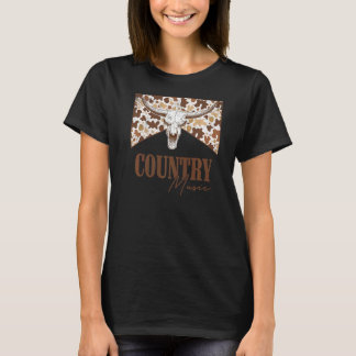 Leopard Bull Skull Western Life Rodeo Country Musi T-shirt