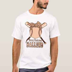 Leopard Busy Raising Ballers Funny Mam Baseball Mo T-shirt