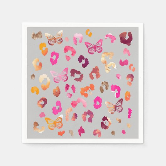 Leopard Butterfly Gray Napkins Servet (Voorkant)