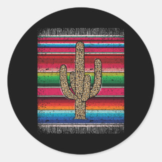 Leopard Cactus Mexican Serape Cinco de Mayo Women Ronde Sticker