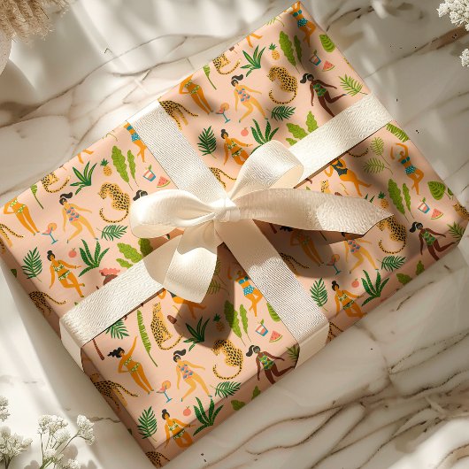 Leopard Cat Tropical Tribal African Oerwoud Patter Cadeaupapier