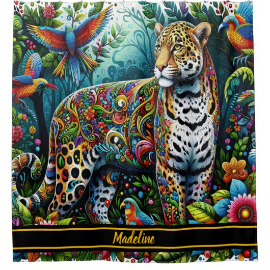 Leopard Charm: Wild Oerwoud Omgeving Douchegordijn (Voorkant)