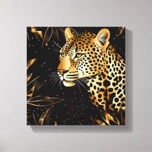Leopard Cheetah Animal Black Gold Canvas Afdruk (Voorkant)