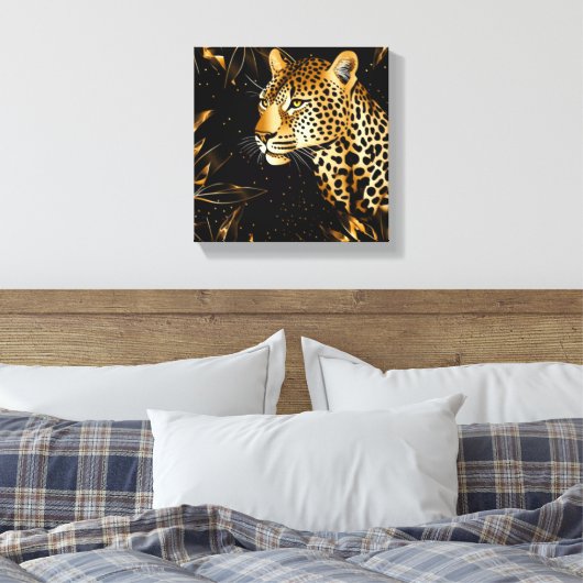 Leopard Cheetah Animal Black Gold  Canvas Afdruk (Insitu (Slaapkamer))