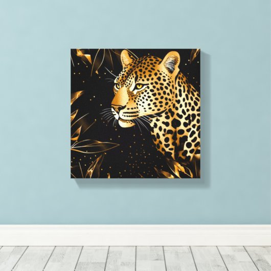 Leopard Cheetah Animal Black Gold  Canvas Afdruk (Insitu (Houten vloer))