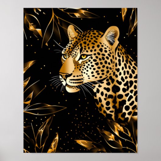 Leopard Cheetah Animal Black Gold  Poster (Voorkant)