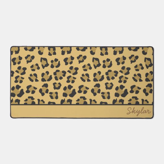 Leopard Cheetah Animal Print Aangepaste Cursieve N Bureaumat (Voorkant)