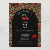Leopard Cheetah Animal Print Cherry Birthday Photo Kaart (Voorkant)
