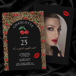 Leopard Cheetah Animal Print Cherry Birthday Photo Kaart