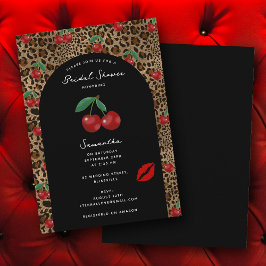 Leopard Cheetah Animal Print Cherry Bridal Shower Kaart
