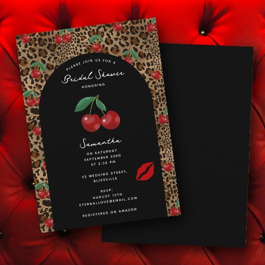 Leopard Cheetah Animal Print Cherry Bridal Shower Kaart