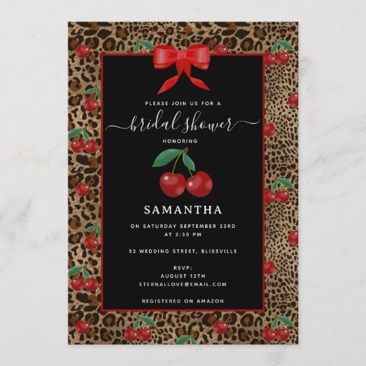 Leopard Cheetah Animal Print Cherry Bridal Shower Kaart (Voorkant)