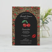 Leopard Cheetah Animal Print Cherry Bridal Shower Kaart (Staand voorkant)