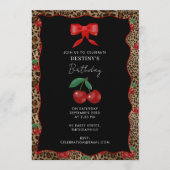 Leopard Cheetah Animal Print Cherry Girl Birthday Kaart (Voorkant)