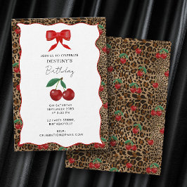 Leopard Cheetah Animal Print Cherry Girl Birthday Kaart